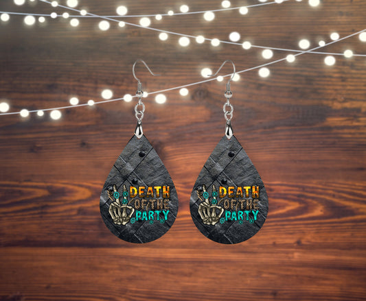 Death of the Party Goth Tear Drop Dangle Printed Earrings Jewelry Handmade