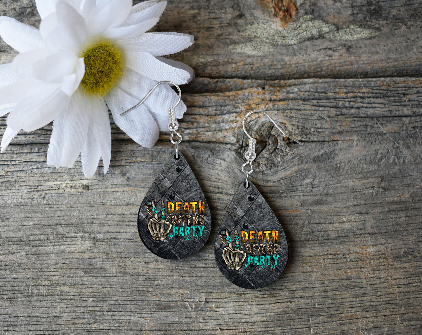 Death of the Party Goth Tear Drop Dangle Printed Earrings Jewelry Handmade