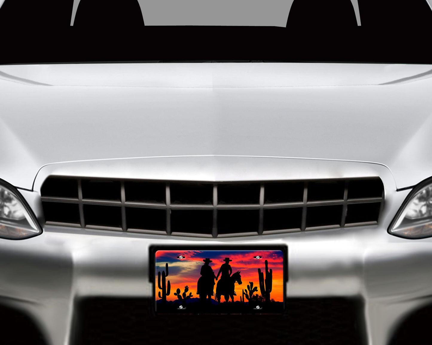 Cowboy Couple Sunset Western Aluminum Front License Plate Vanity Plate