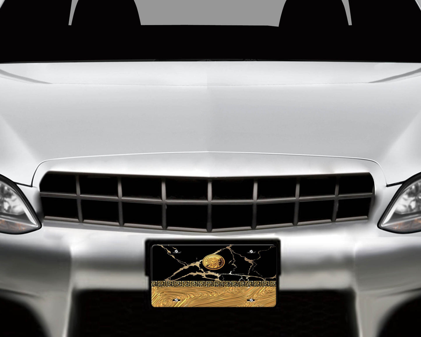 Gold and Black Greek Key Aluminum Front License Plate Vanity Plate