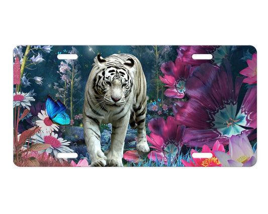 White Tiger Wildlife Aluminum Front License Plate Vanity Plate