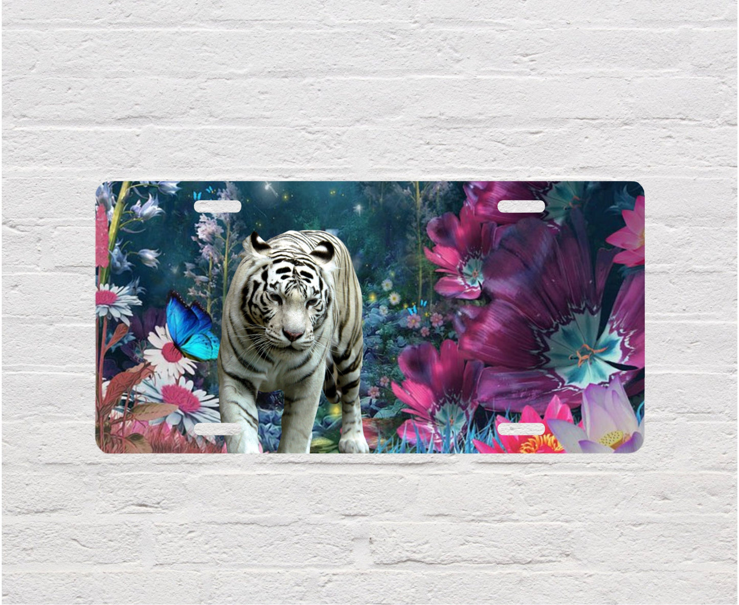 White Tiger Wildlife Aluminum Front License Plate Vanity Plate