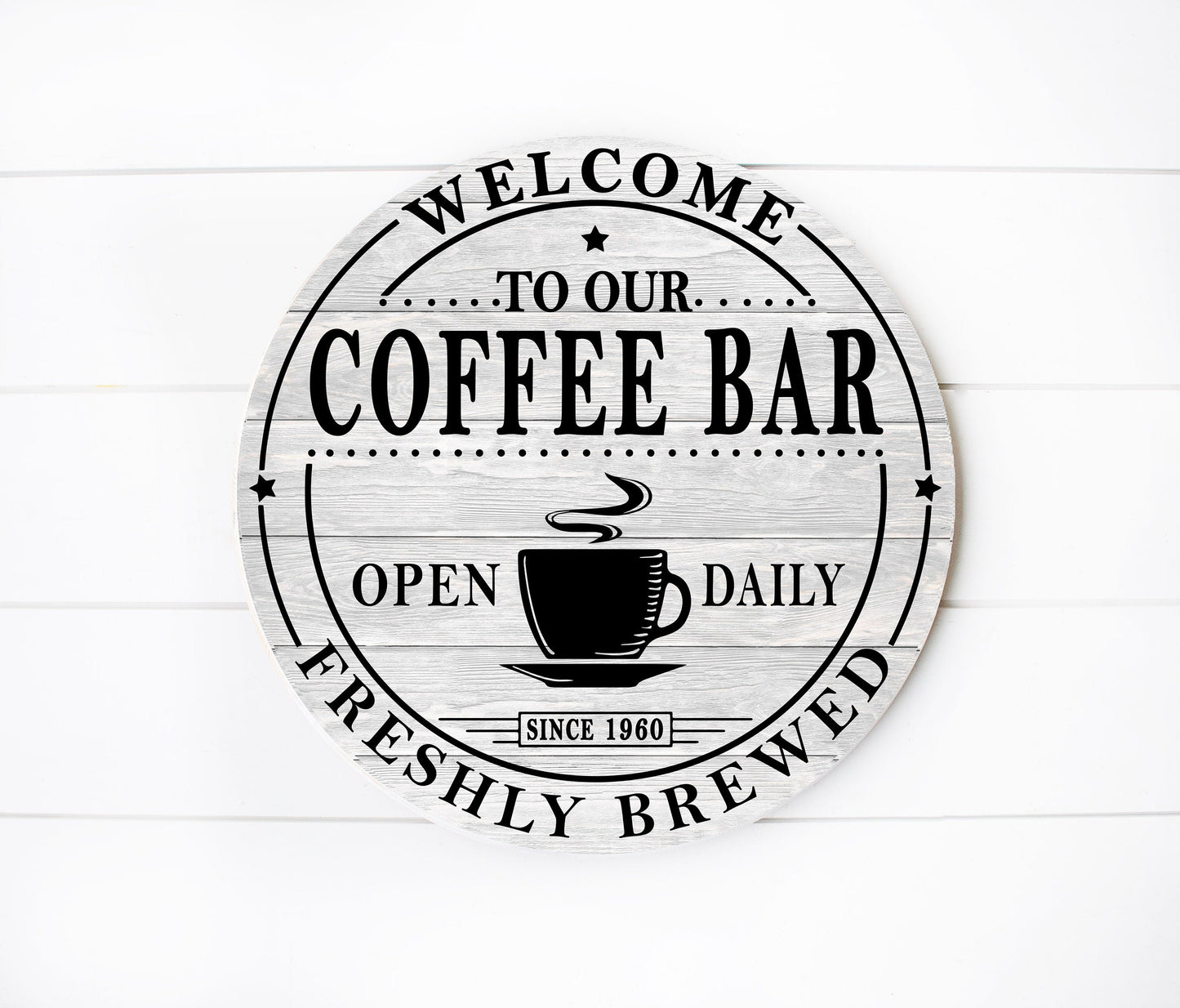 Coffee Bar Round Printed Handmade Wood Sign Door Hanger Welcome Sign