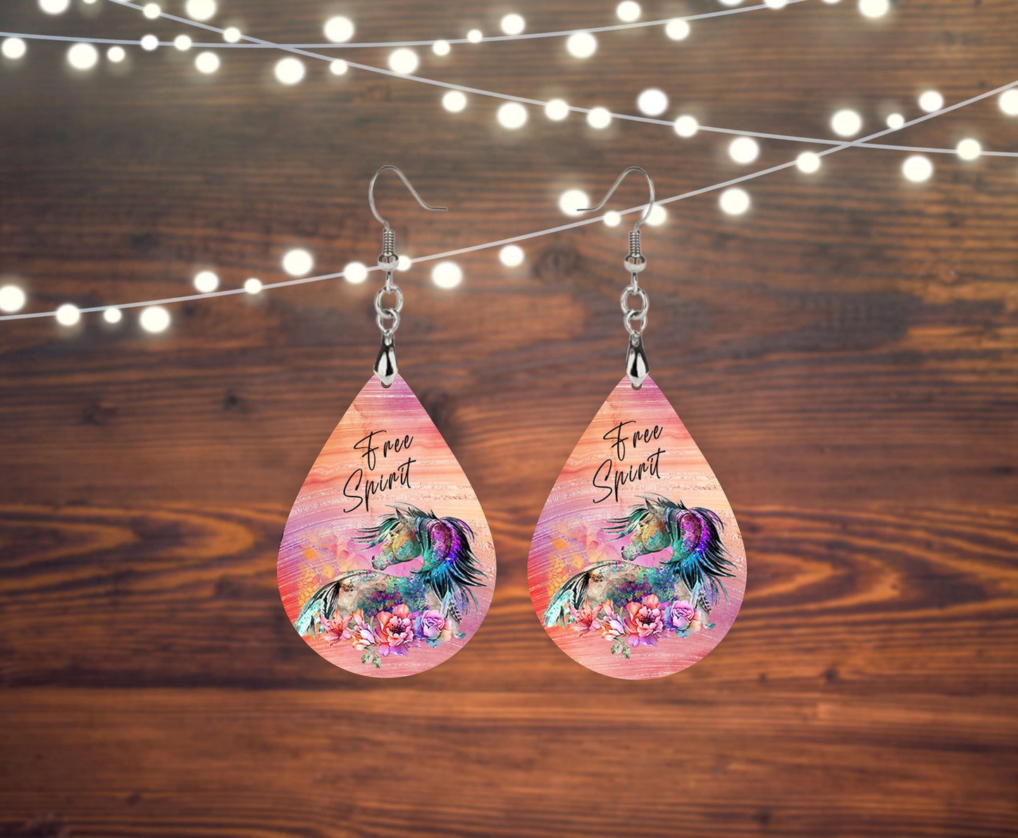 Free Spirit Horse Tear Drop Dangle Printed Earrings Jewelry Handmade