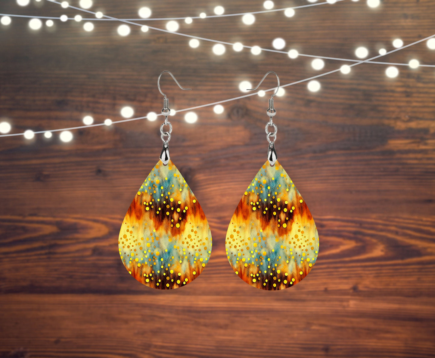 Golden Boho Tear Drop Dangle Printed Earrings Jewelry Handmade