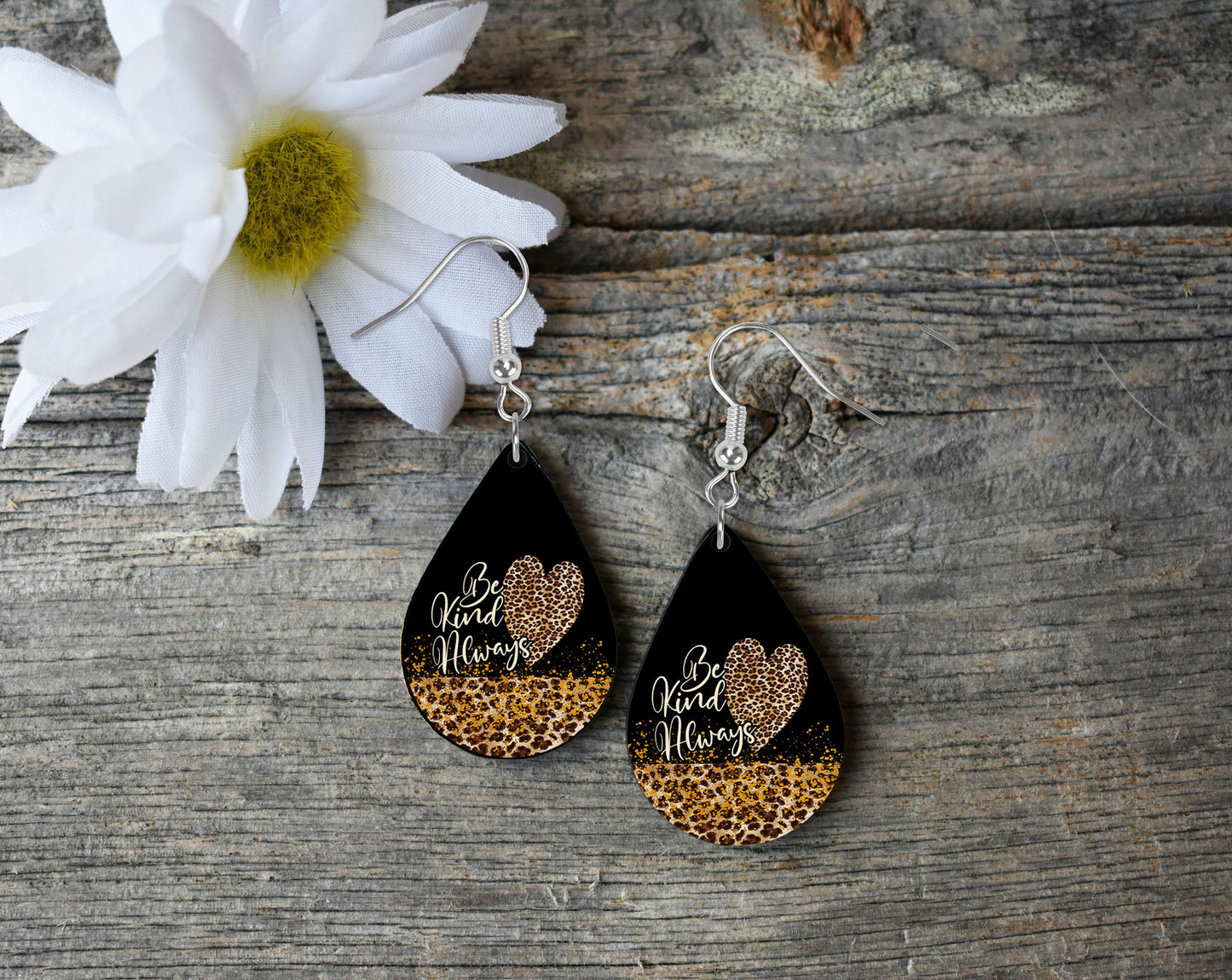 Set of Be Kind Always Leopard Print Tear Drop Printed Earrings