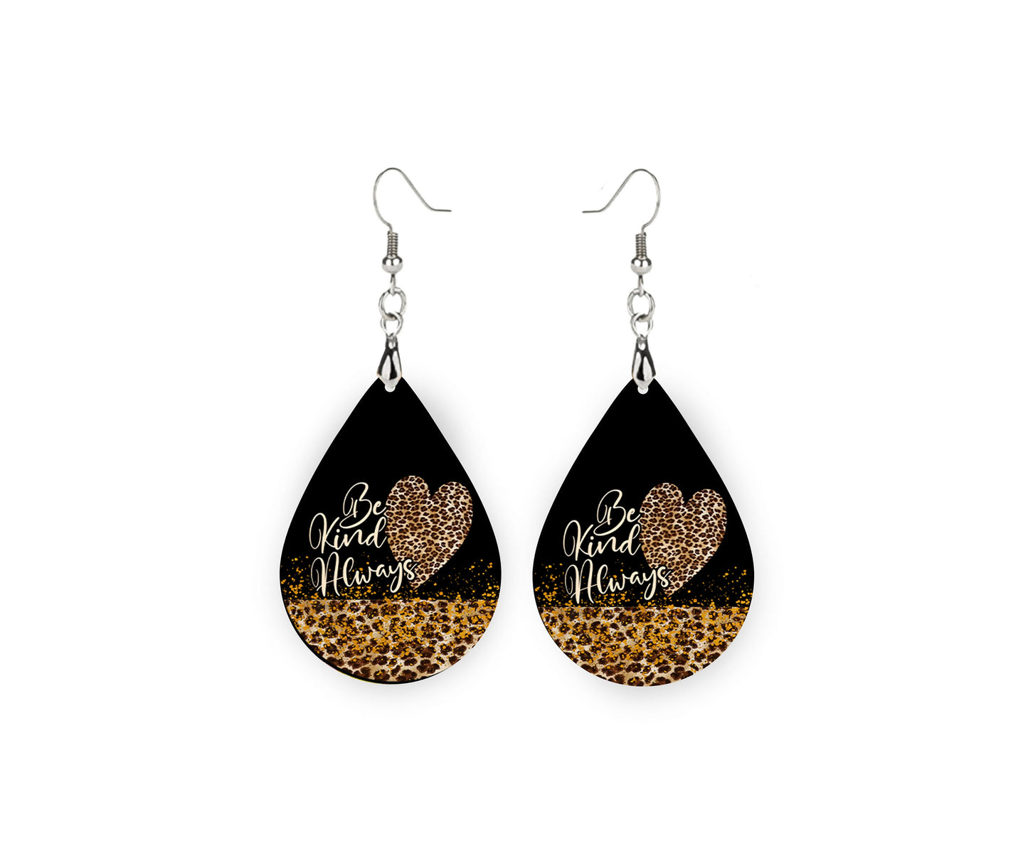 Set of Be Kind Always Leopard Print Tear Drop Printed Earrings