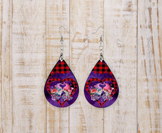 Set of Be Mine Gnomes Valentine's Day Tear Drop Printed Earrings