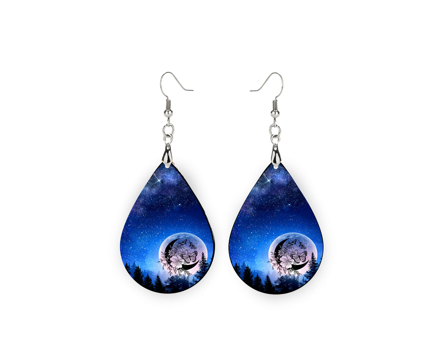 Butterfly Moon Tear Drop Dangle Printed Earrings Swirl Marble Jewelry