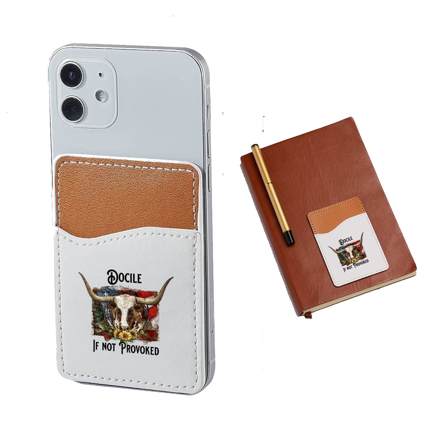 Docile if Not Provoked Longhorn Western Cow Phone Wallet Credit Card Holder