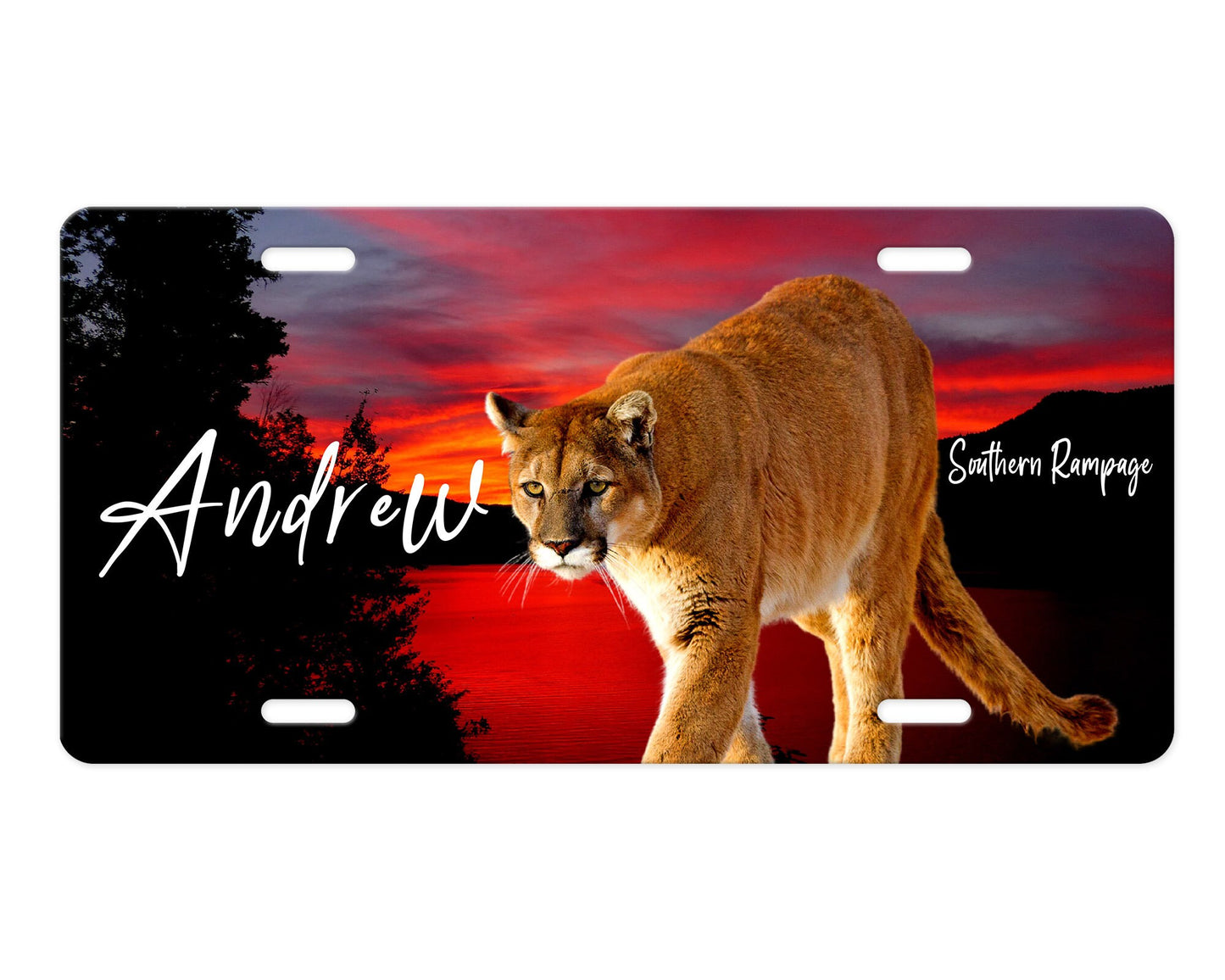 Personalized Sunset Mountain Lion Aluminum Vanity License Plate Car Accessory Decorative Front Plate