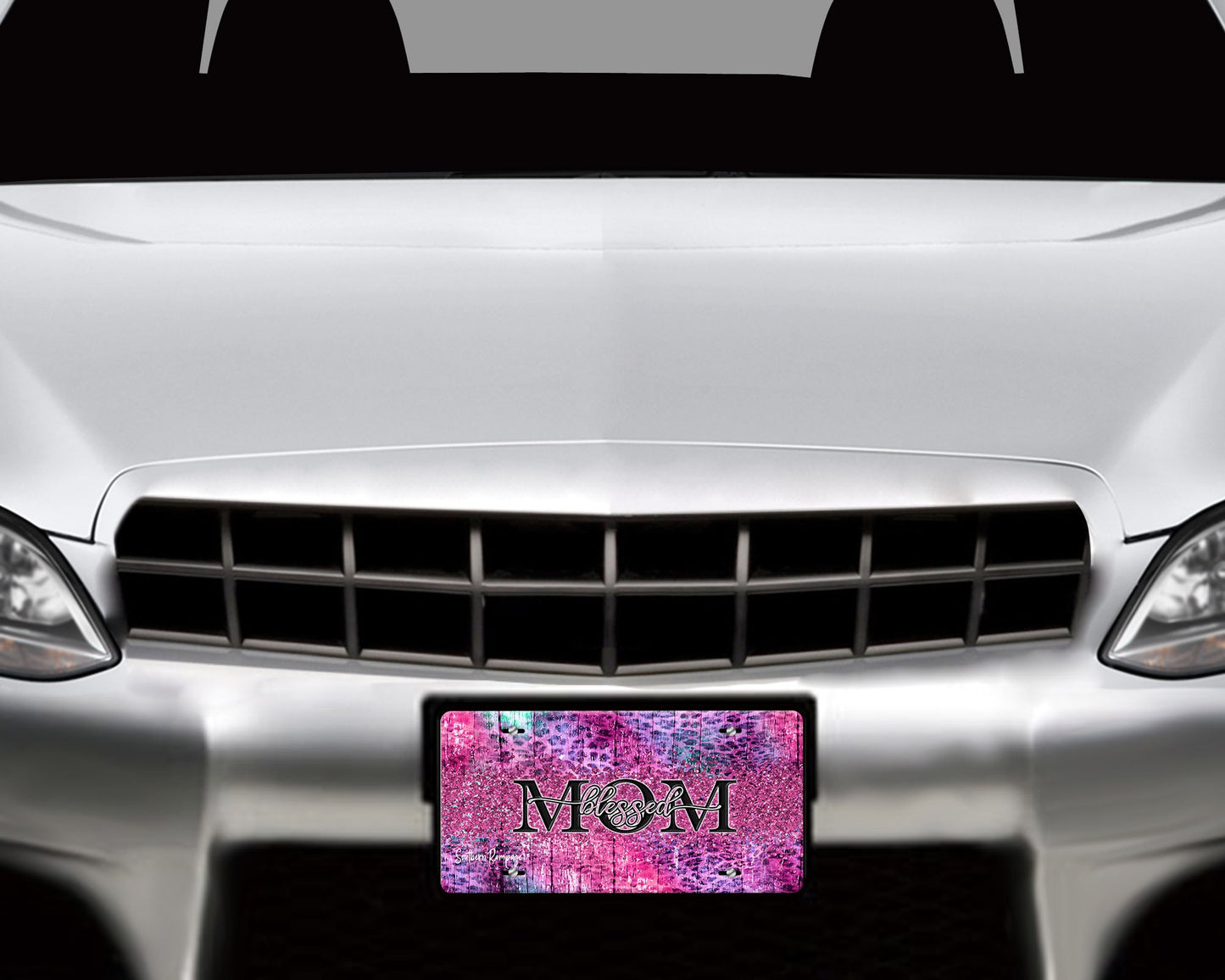 Pink Purple Leopard Print Blessed Mom Aluminum Vanity License Plate Car Accessory Decorative Front Plate