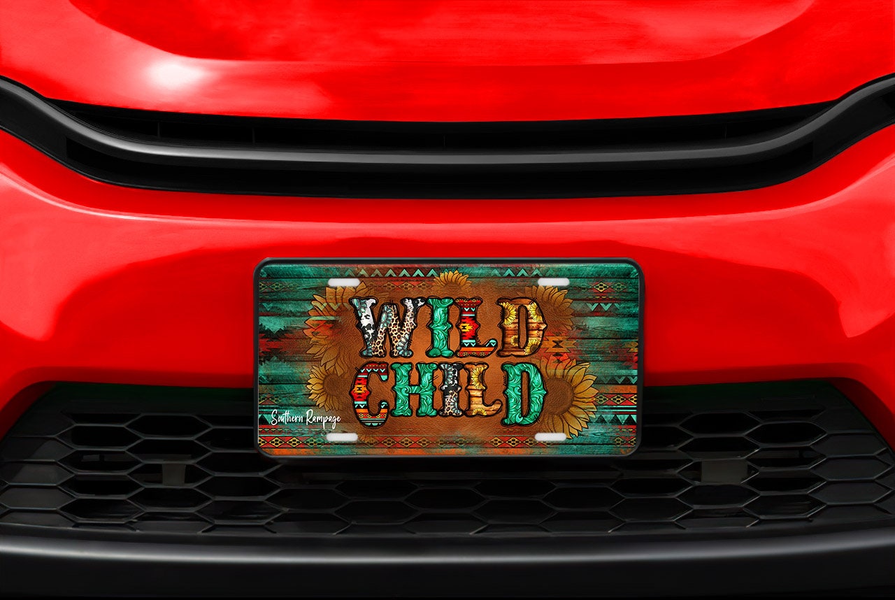 Wild Child Western Aluminum Vanity License Plate Car Accessory Decorative Front Plate