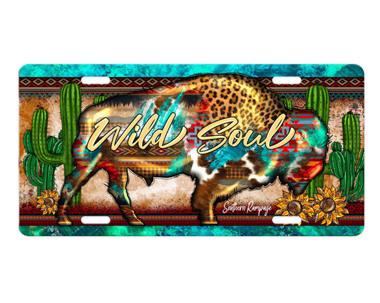 Wild Soul Bison Western Aluminum Vanity License Plate Car Accessory Decorative Front Plate