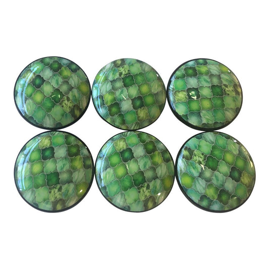 Set of 6 Green Moroccan Wood Cabinet Knobs