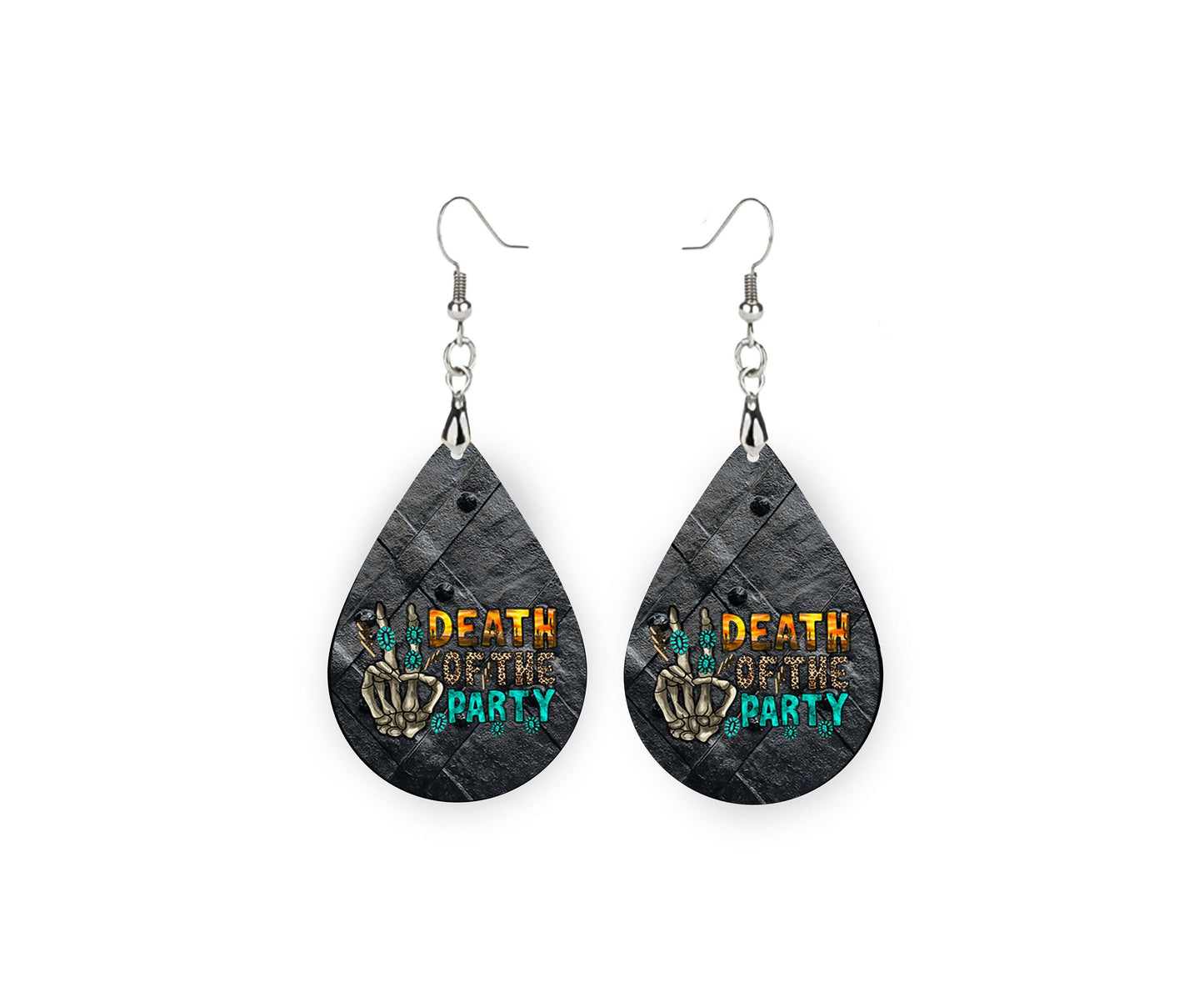 Death of the Party Goth Tear Drop Dangle Printed Earrings Jewelry Handmade