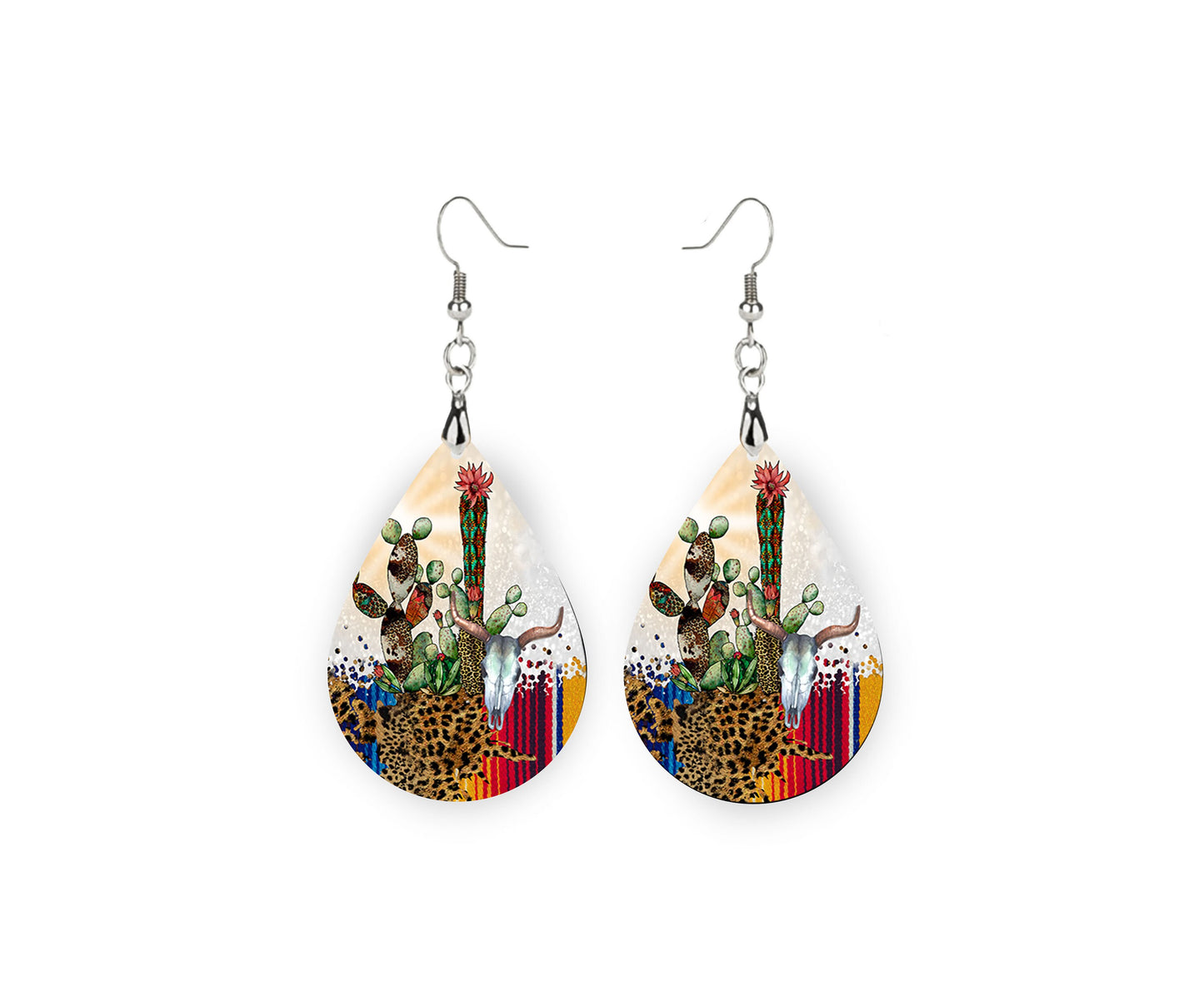 Desert Dweller Cactus Southwest Look Western Tear Drop Dangle Printed Earrings Jewelry Handmade