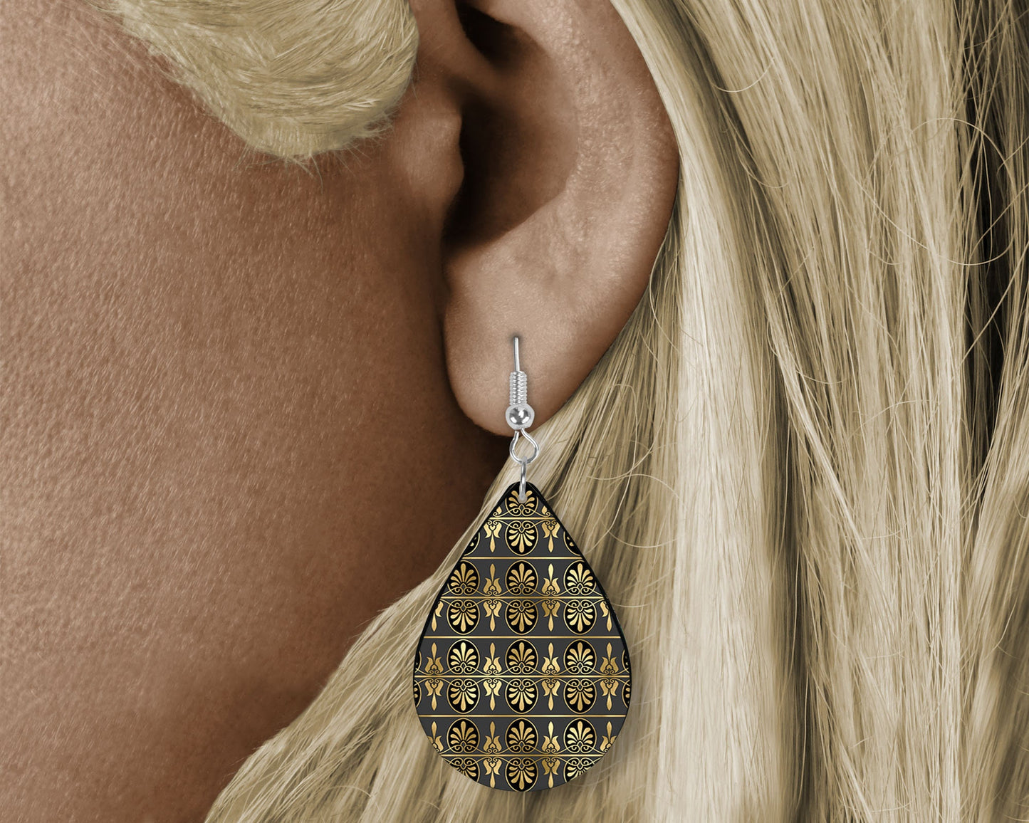 Elegant Pattern Tear Drop Dangle Printed Earrings Jewelry Handmade