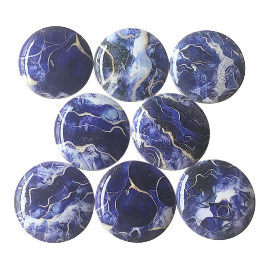 Set of 8 Cobalt Blue Agate  Print Wood Cabinet Knobs