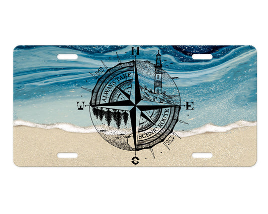 Beach Always Take the Scenic Route Coastal Travel Aluminum Front License Plate Vanity Plate