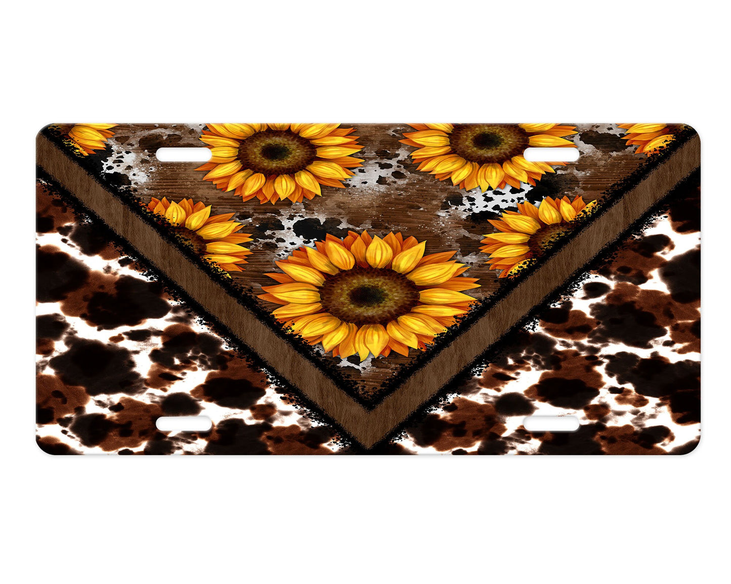 Cowhide and Sunflowers Western Aluminum Front License Plate Vanity Plate