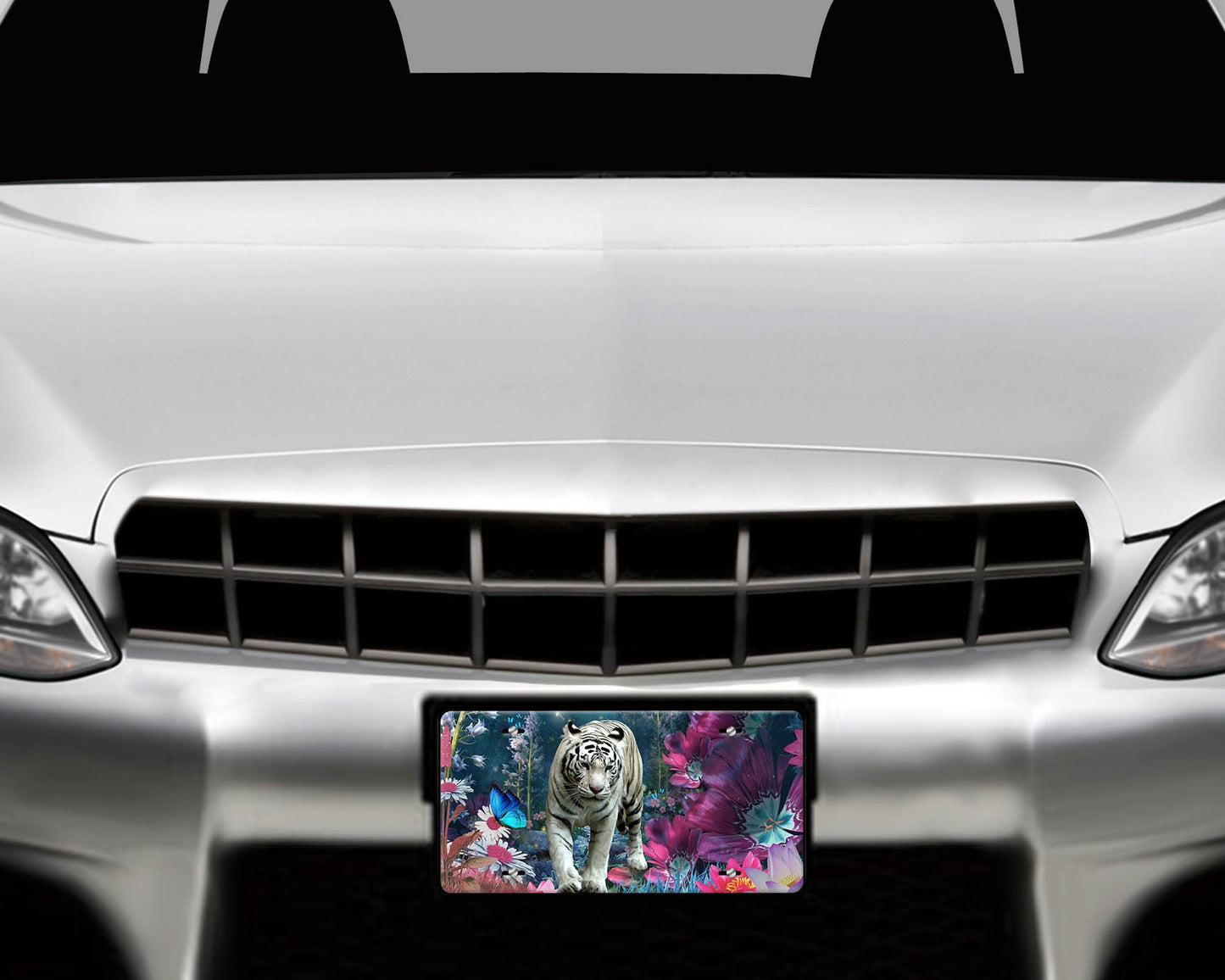 White Tiger Wildlife Aluminum Front License Plate Vanity Plate