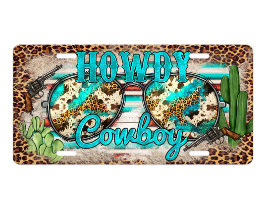 Howdy Cowboy Western Aluminum Front License Plate Vanity Plate