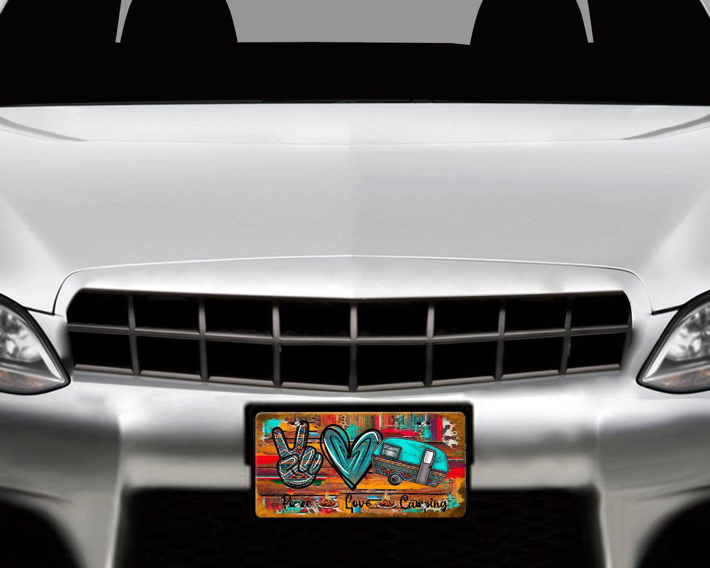 Western Peace Love Camping Aluminum Front License Plate Vanity Plate