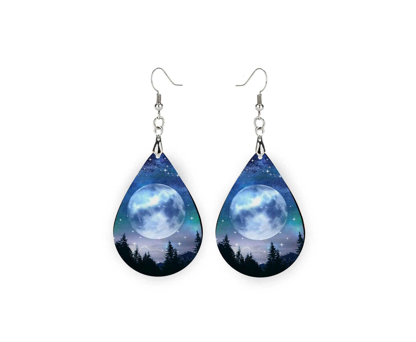 Full Moon Tear Drop Dangle Printed Earrings Jewelry Handmade