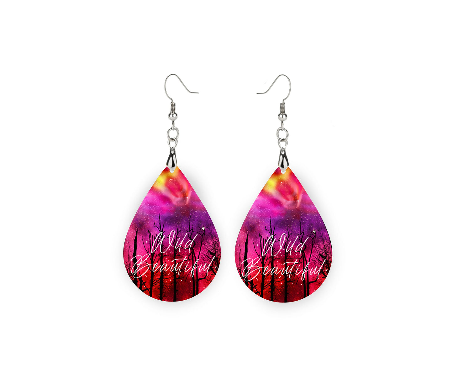 Northern Lights Wild Beautiful Tear Drop Wood Dangle Earrings Hypoallergenic