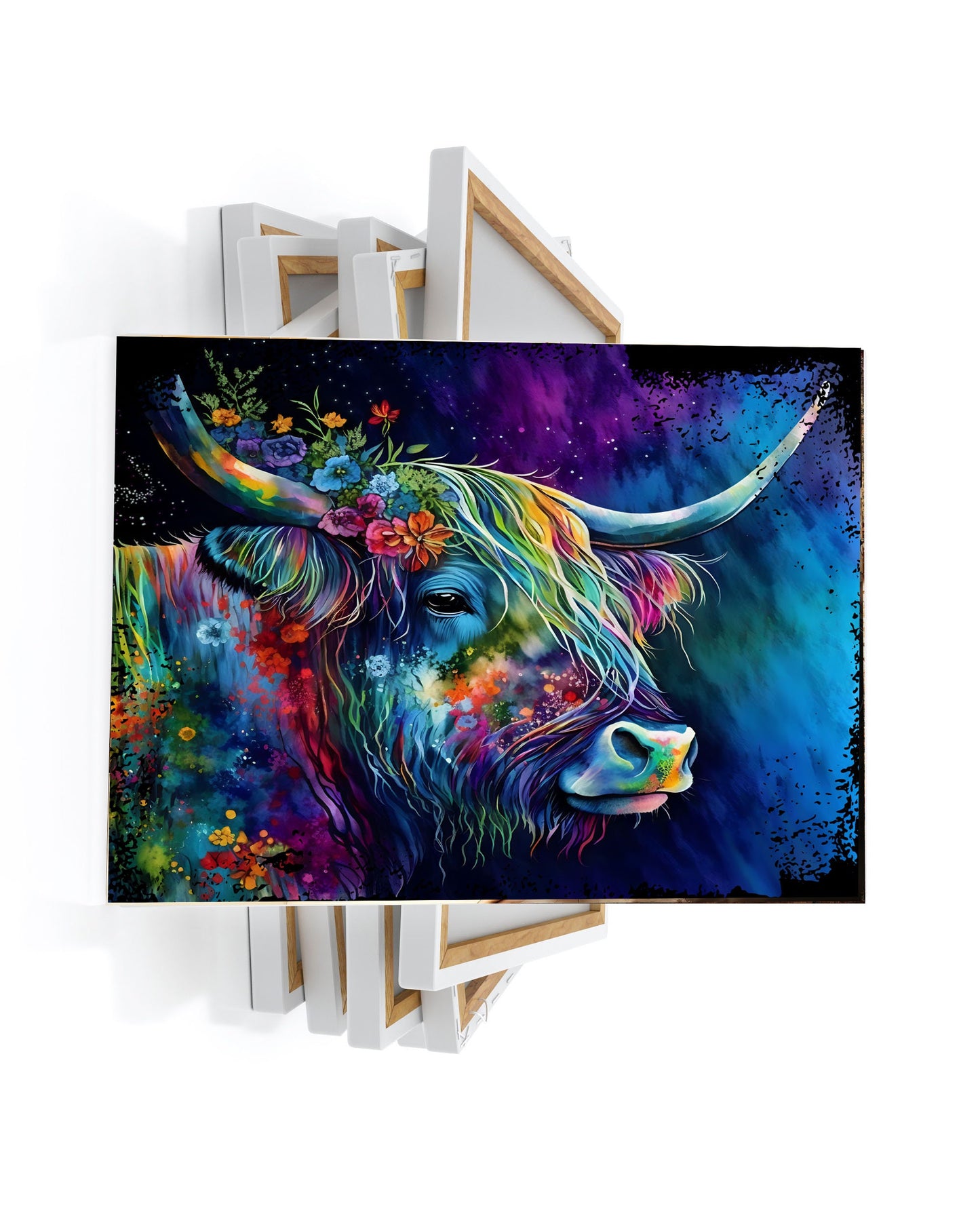 20x16 Alcohol Ink Highland Cow Wall Art Canvas Print