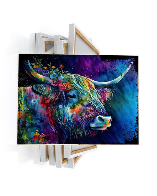 Impresión en lienzo de arte de pared de vaca de las tierras altas con tinta de alcohol 20x16