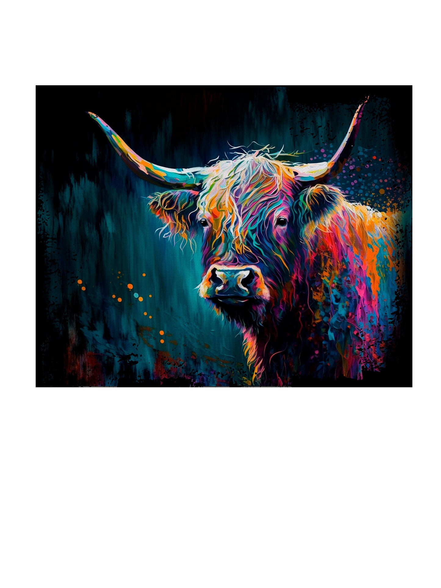 16x20 Color Drip Highland Cow Wall Art Canvas Print