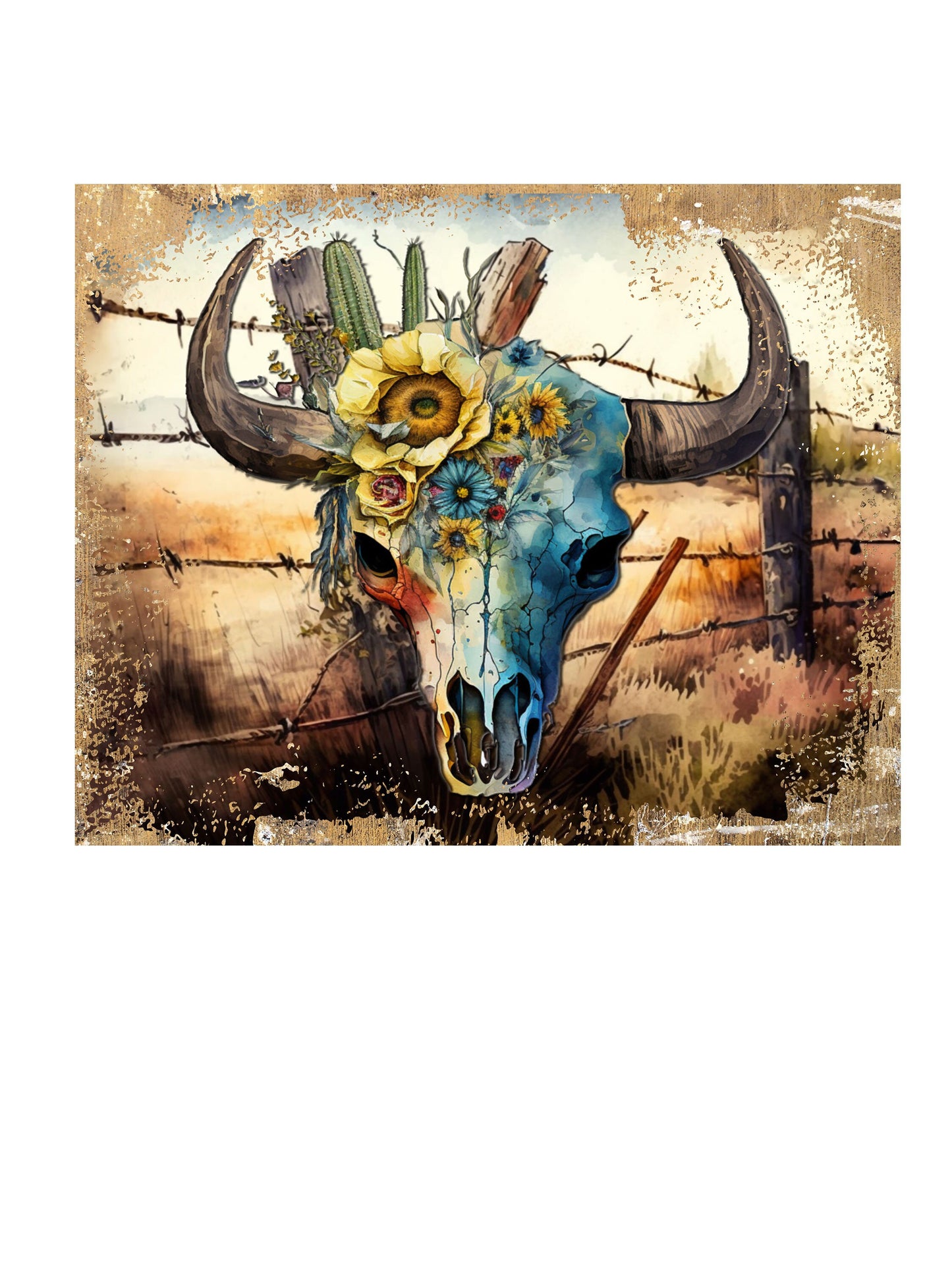 16x20 Cow Skull on Fence Western Wall Art Canvas Print