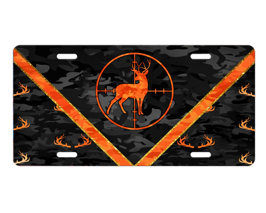 Orange Deer Scope Vanity Aluminum Front License Plate Car Accessory