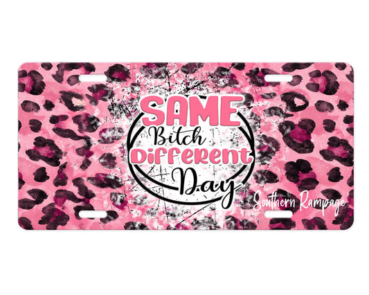 Same Bitch Different Day Leopard Print Aluminum Vanity License Plate Car Accessory Decorative Front Plate