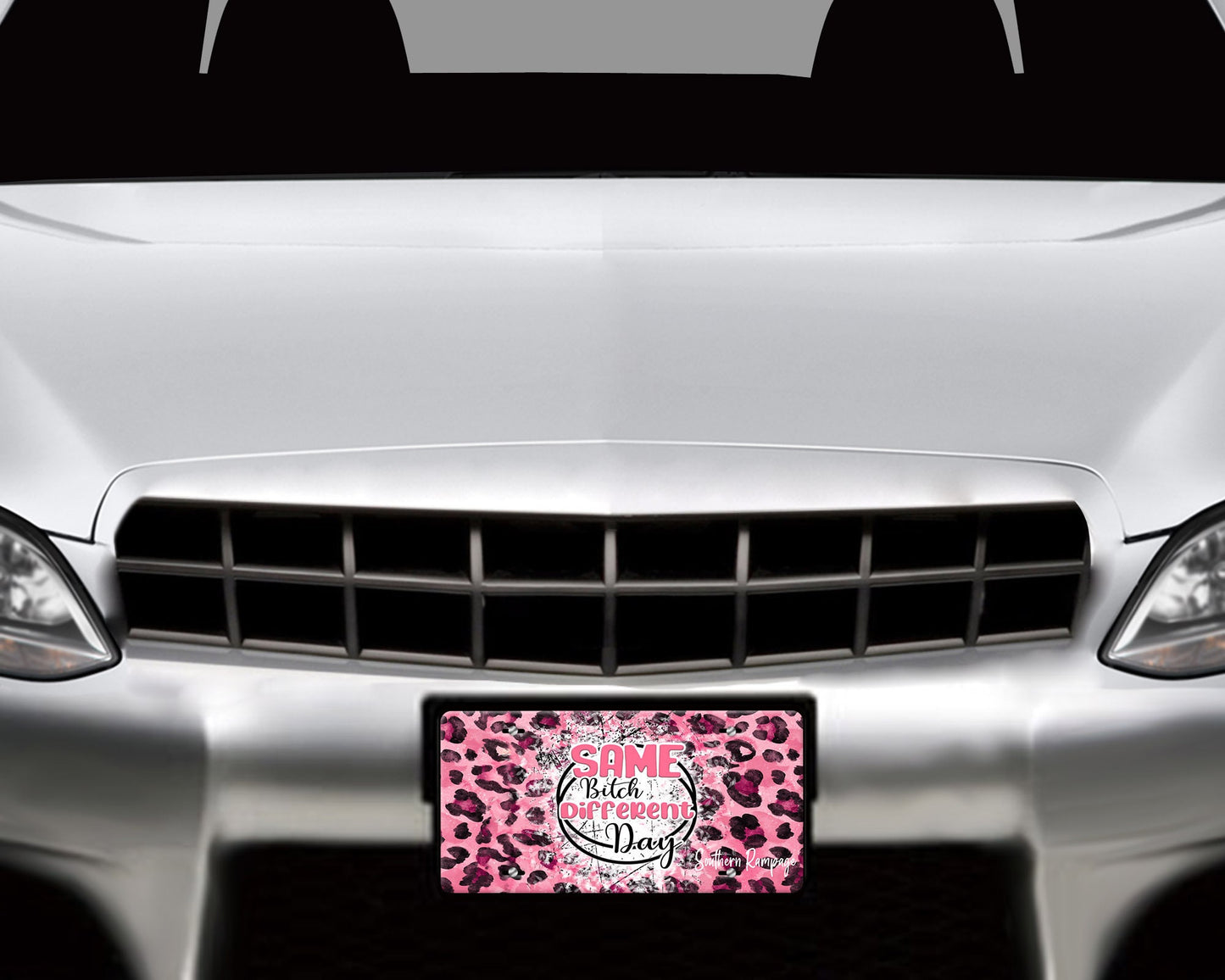 Same Bitch Different Day Leopard Print Aluminum Vanity License Plate Car Accessory Decorative Front Plate