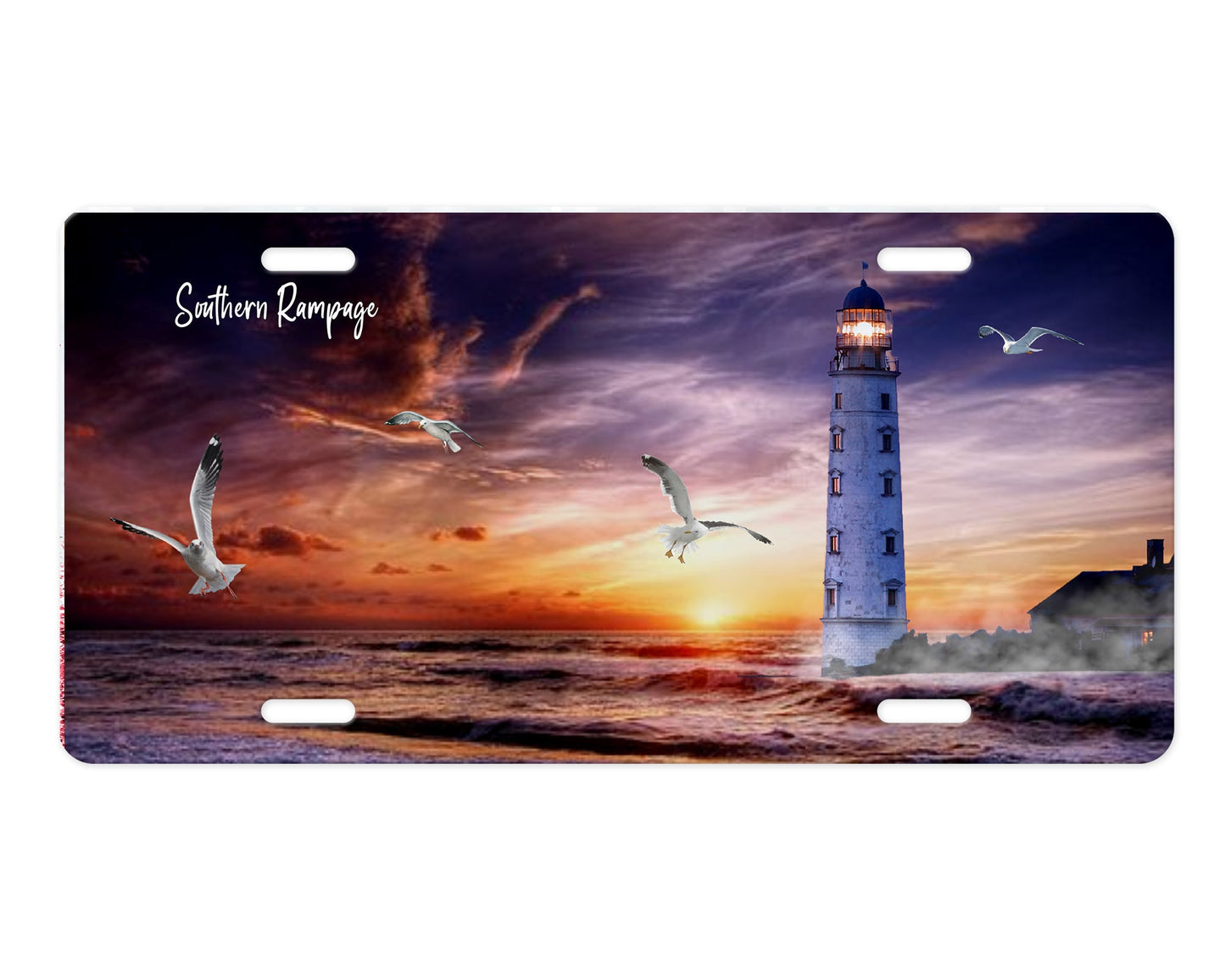 Sunset Lighthouse Beach Nautical Aluminum Vanity License Plate Car Accessory Decorative Front Plate