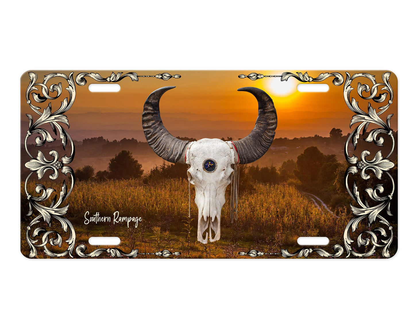 Western Cow Skull Aluminum Vanity License Plate Car Accessory Decorative Front Plate