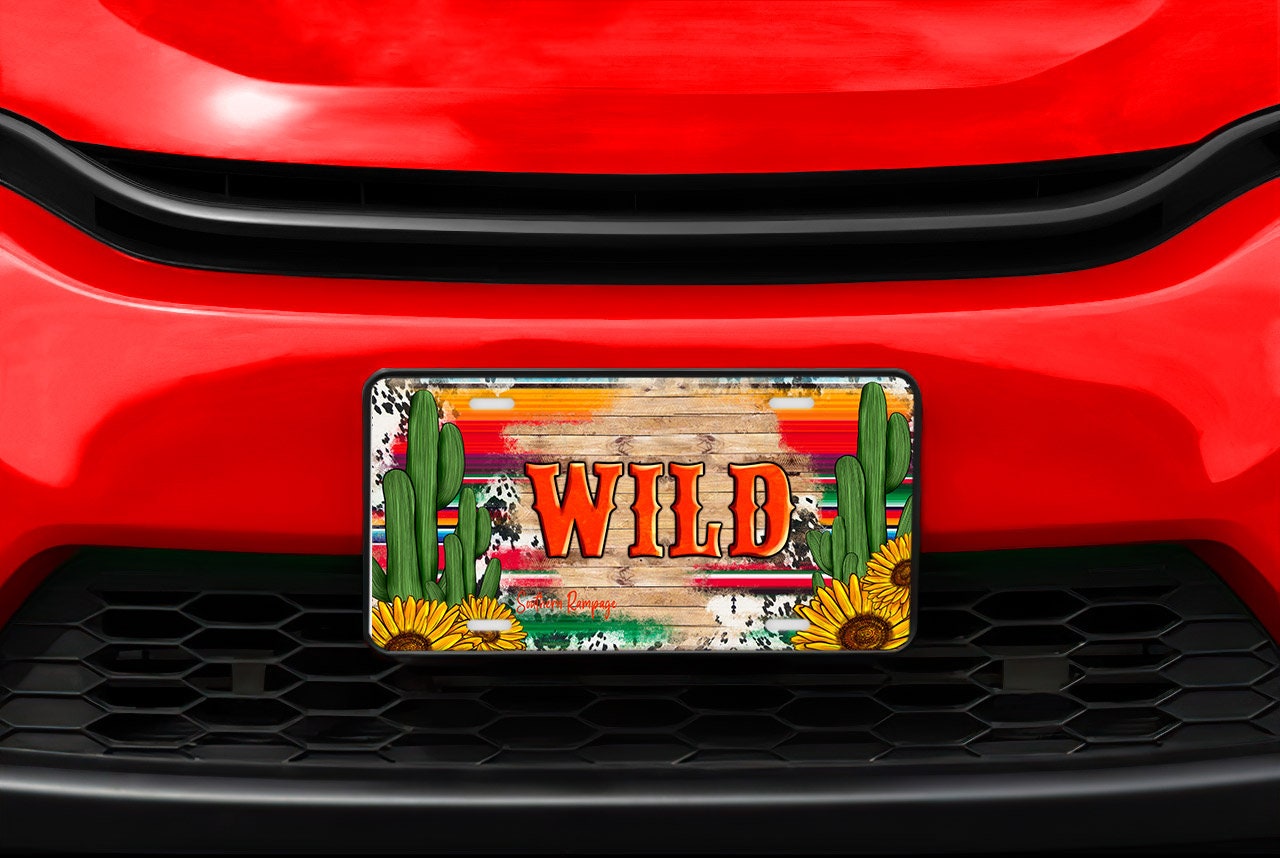 Wild Cactus Western Aluminum Vanity License Plate Car Accessory Decorative Front Plate