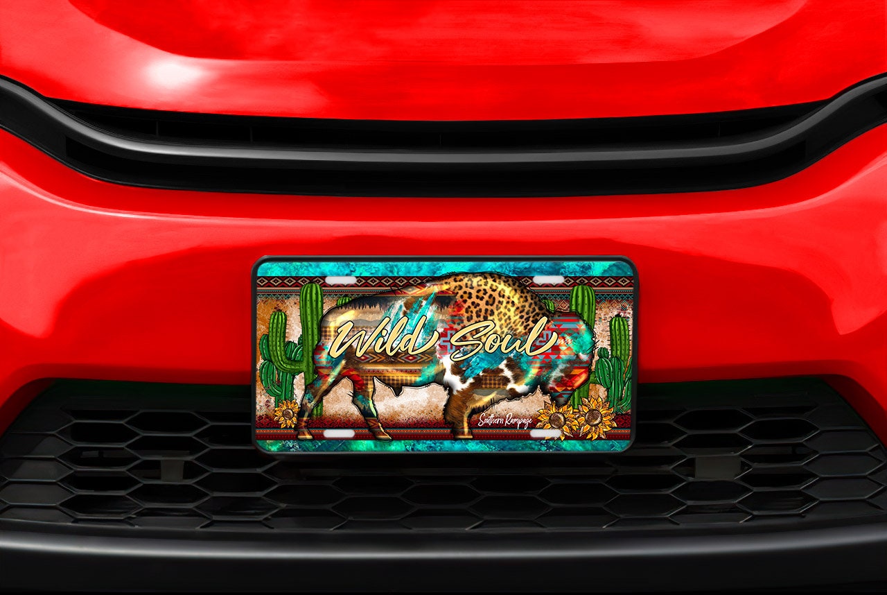 Wild Soul Bison Western Aluminum Vanity License Plate Car Accessory Decorative Front Plate