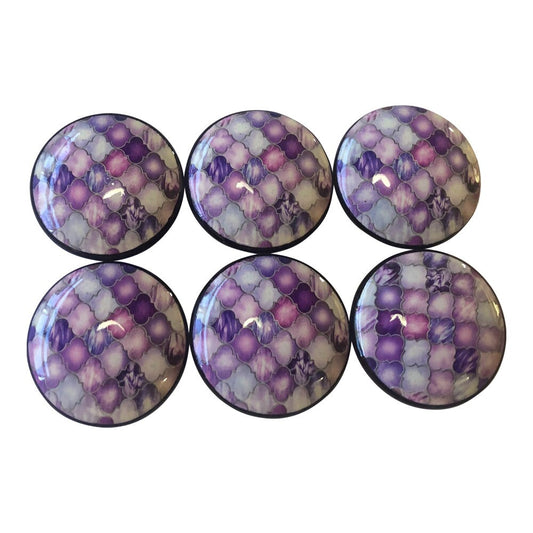 Set of 6 Purple Moroccan Wood Cabinet Knobs