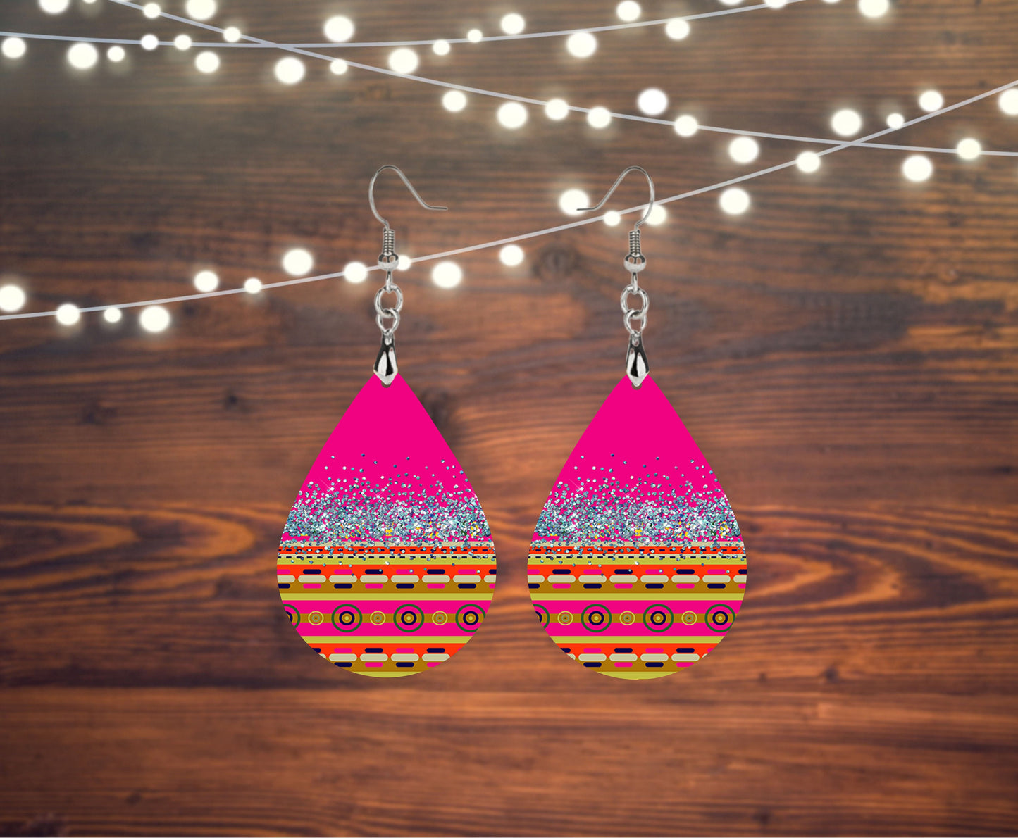 Pink Tribal Print Tear Drop Dangle Printed Earrings Jewelry Handmade