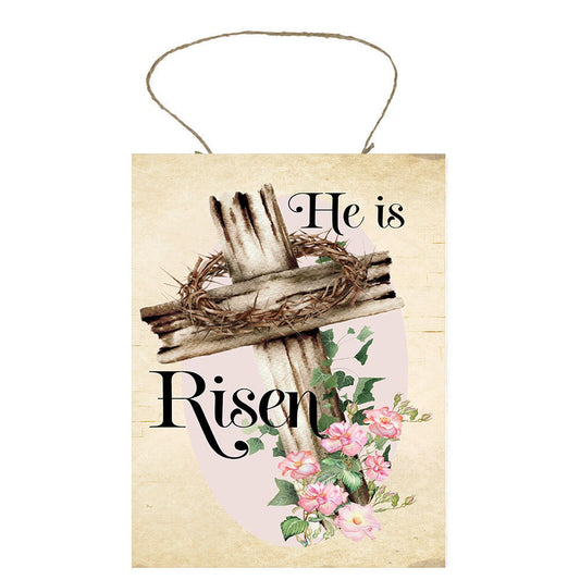 He is Risen Easter Cross Printed Handmade Wood Sign