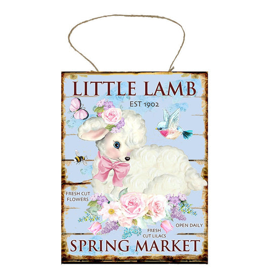 Little Lamb Spring Market Printed Handmade Wood Sign