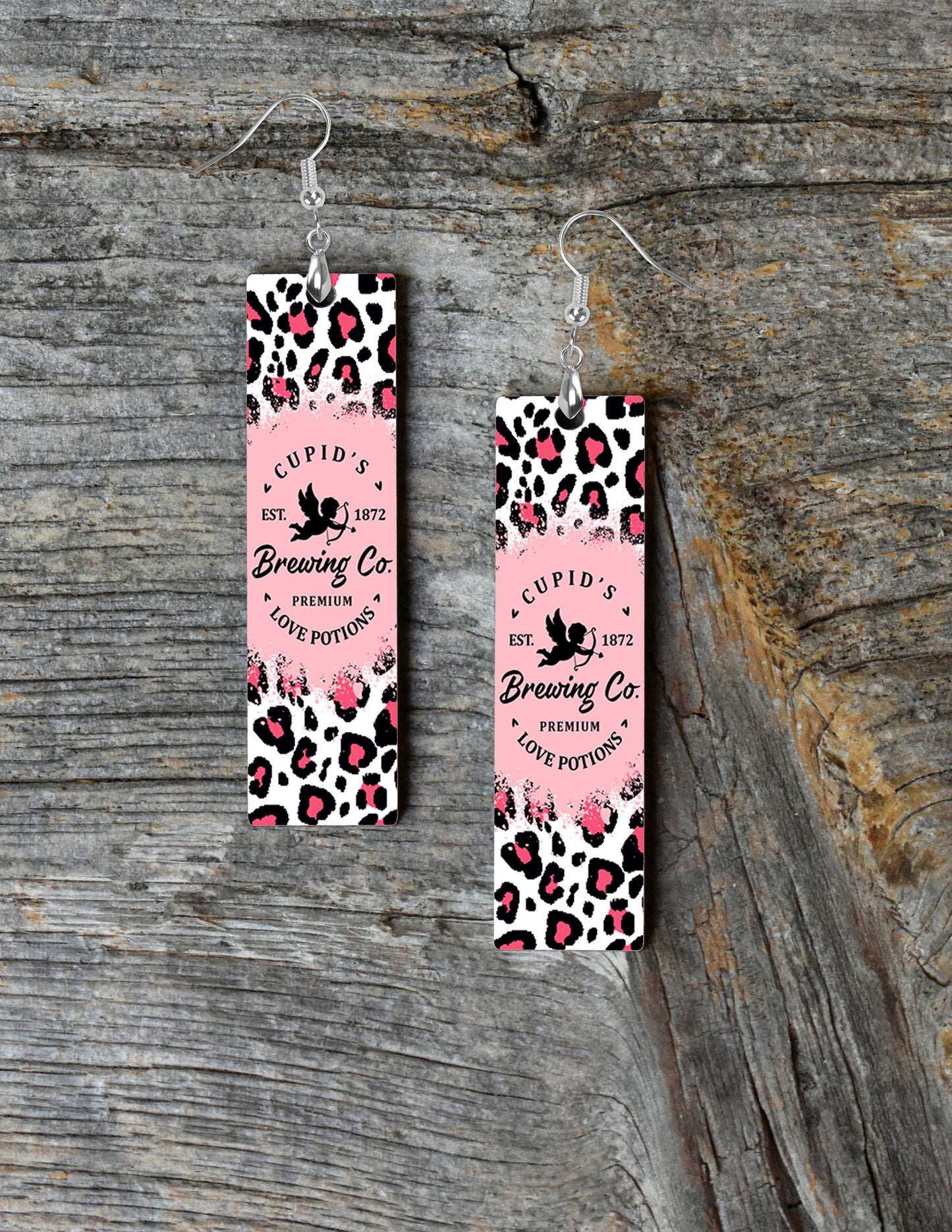 Cupid's Brewing Co Bar Dangle Pendientes impresos joyería hecha a mano