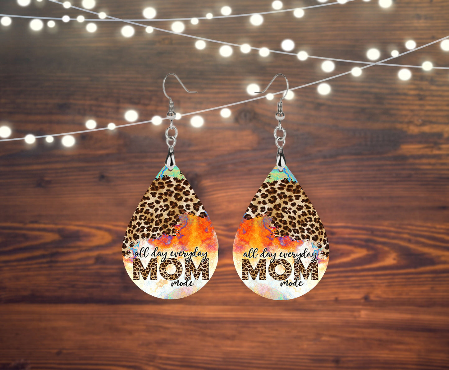 Mom Mode Tear Drop Dangle Printed Earrings Jewelry Handmade