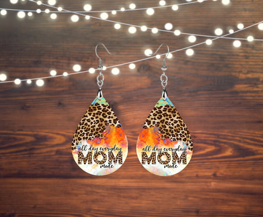 Mom Mode Tear Drop Dangle Printed Earrings Jewelry Handmade