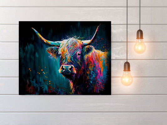 16x20 Color Drip Highland Cow Wall Art Canvas Print