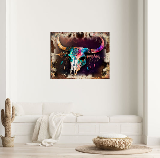 16x20 Painted Cow Skull Western Rustic Cabin Wall Art Canvas Print